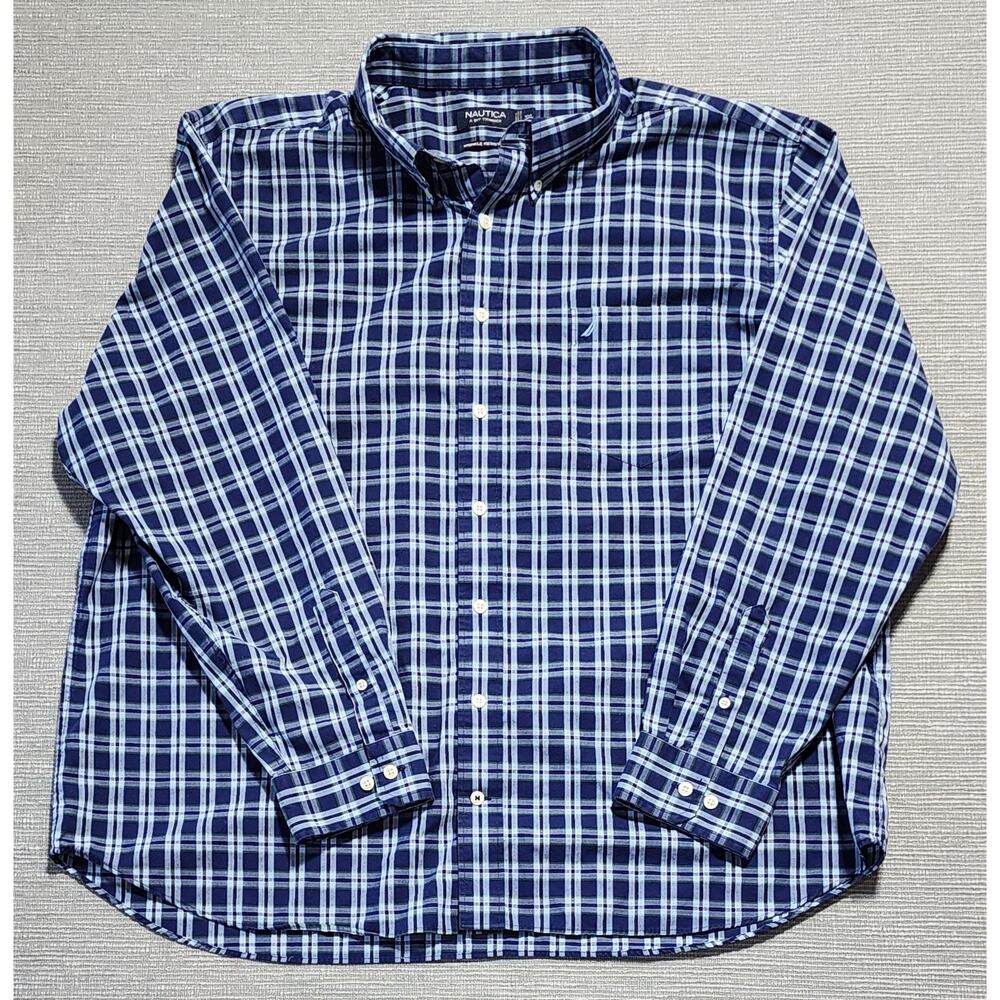 Nautica A Bit Trimmer Button Down Shirt Men’s 3XL Blue Plaid Long Sleeve